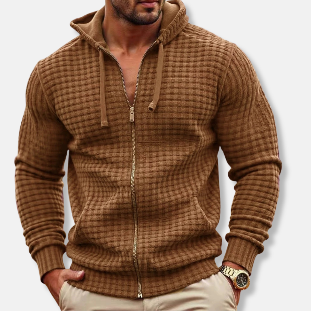 Men's Hoodie Sweatshirt – Waffle Texture – Regular Fit – Zip Closure with Hood