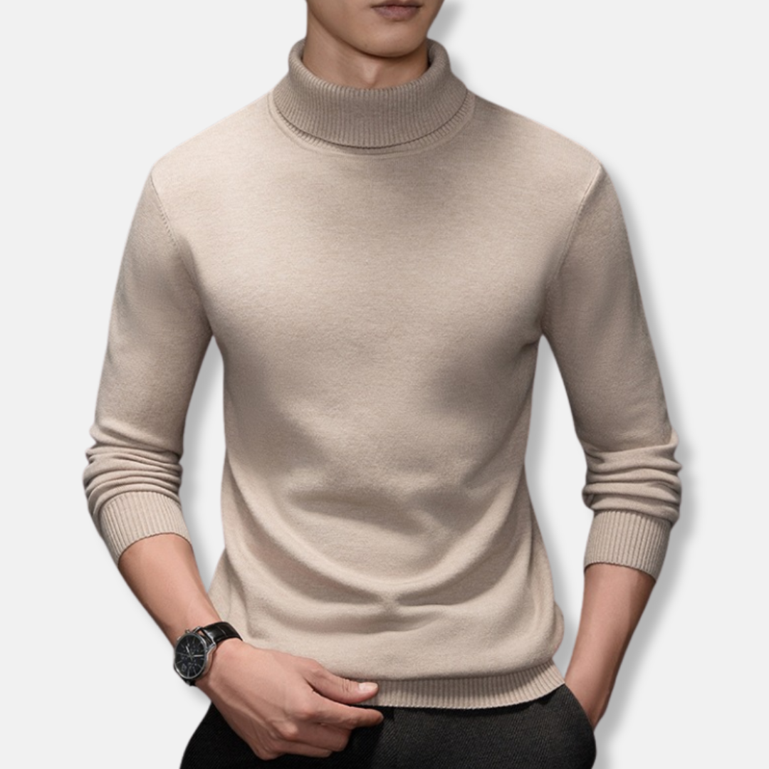 Men's Turtleneck - Fine-Knit Fabric - Slim Fit - Rolled Neck - Ribbed Edges