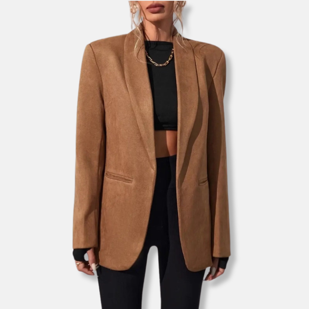 Women's Blazer – Oversized Fit – Open Front – Shawl Collar – Long Length