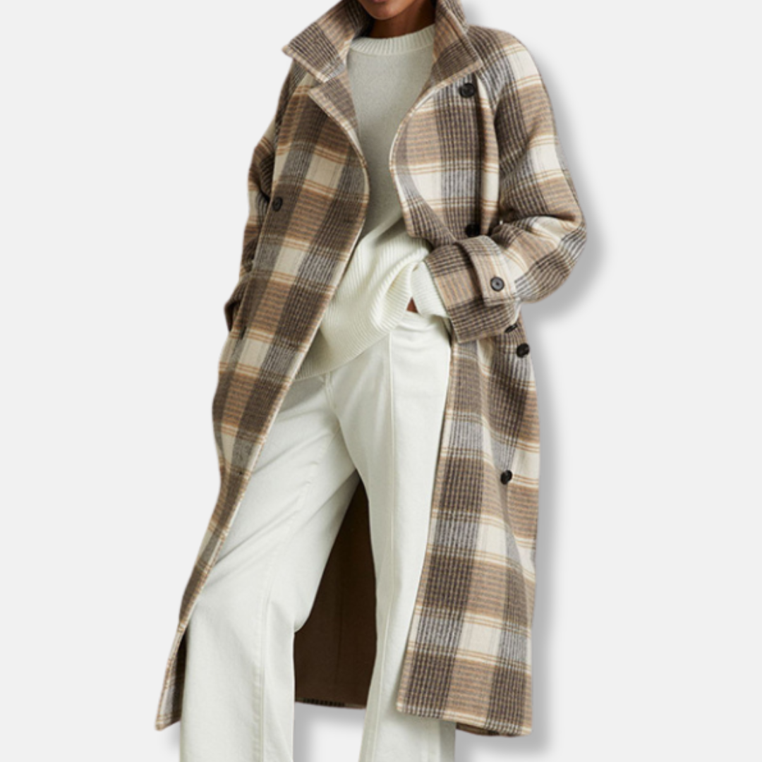 Women's trench coat – Wool blend – Oversized fit – Checked pattern – Double-breasted model