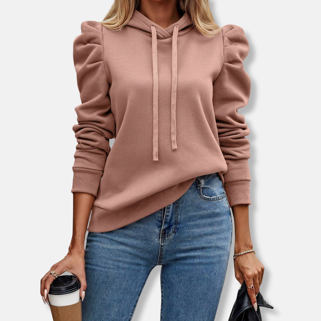 Women's Hoodie – Relaxed Fit – Puff Sleeves – Cotton Mix – Ribbed Trims