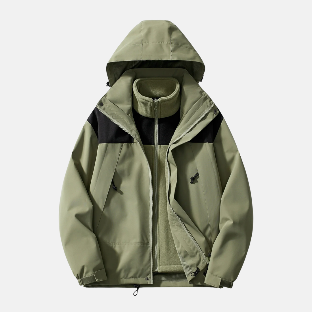 Men's Outdoor Jacket – Water-Repellent – Removable Fleece – Adjustable Hood