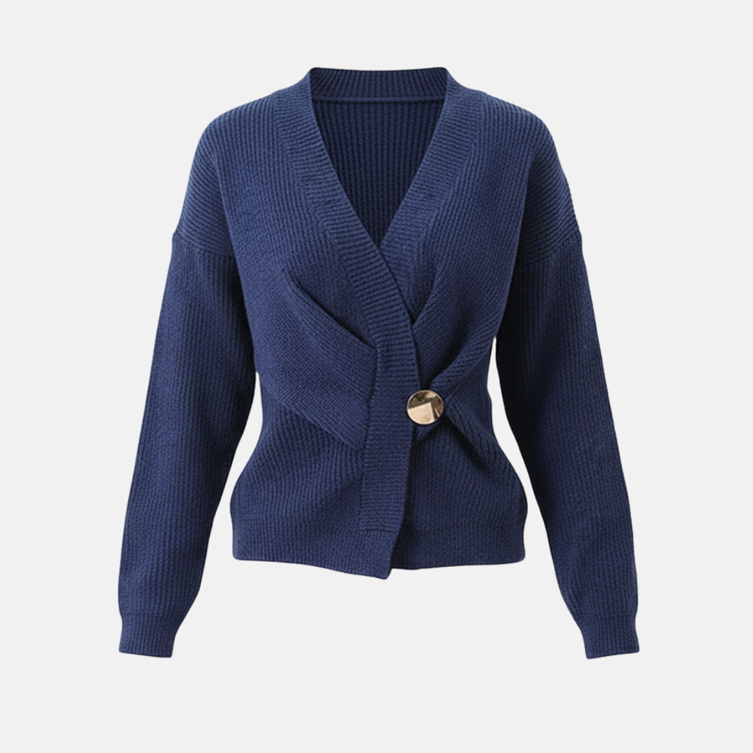 Ladies Sweater Top – Ribbed Knit – Wrap Style – V-Neck – Asymmetrical Hem