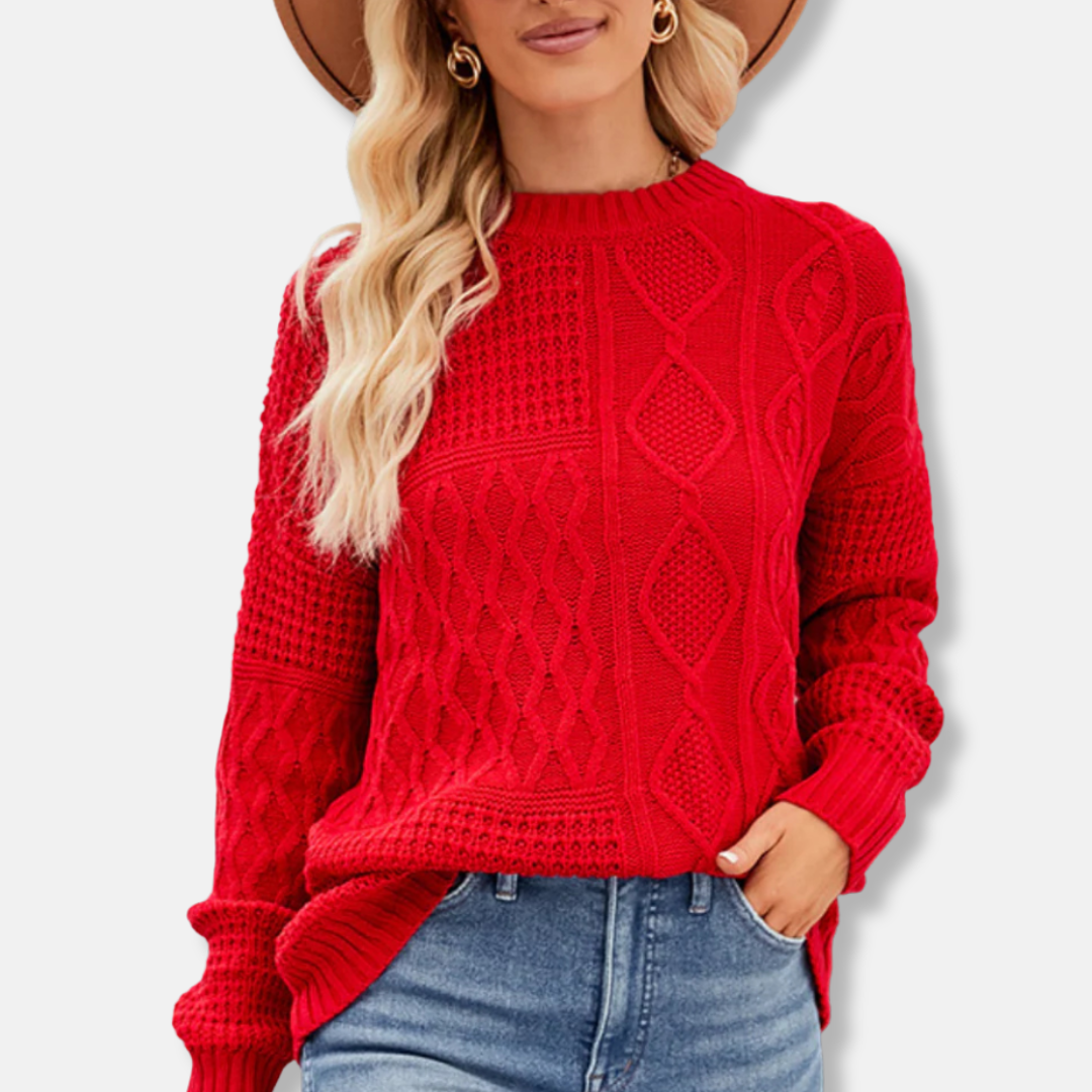 Women's Sweater – Loose Fit – Knitted Design – Round Neck – Ribbed Edges
