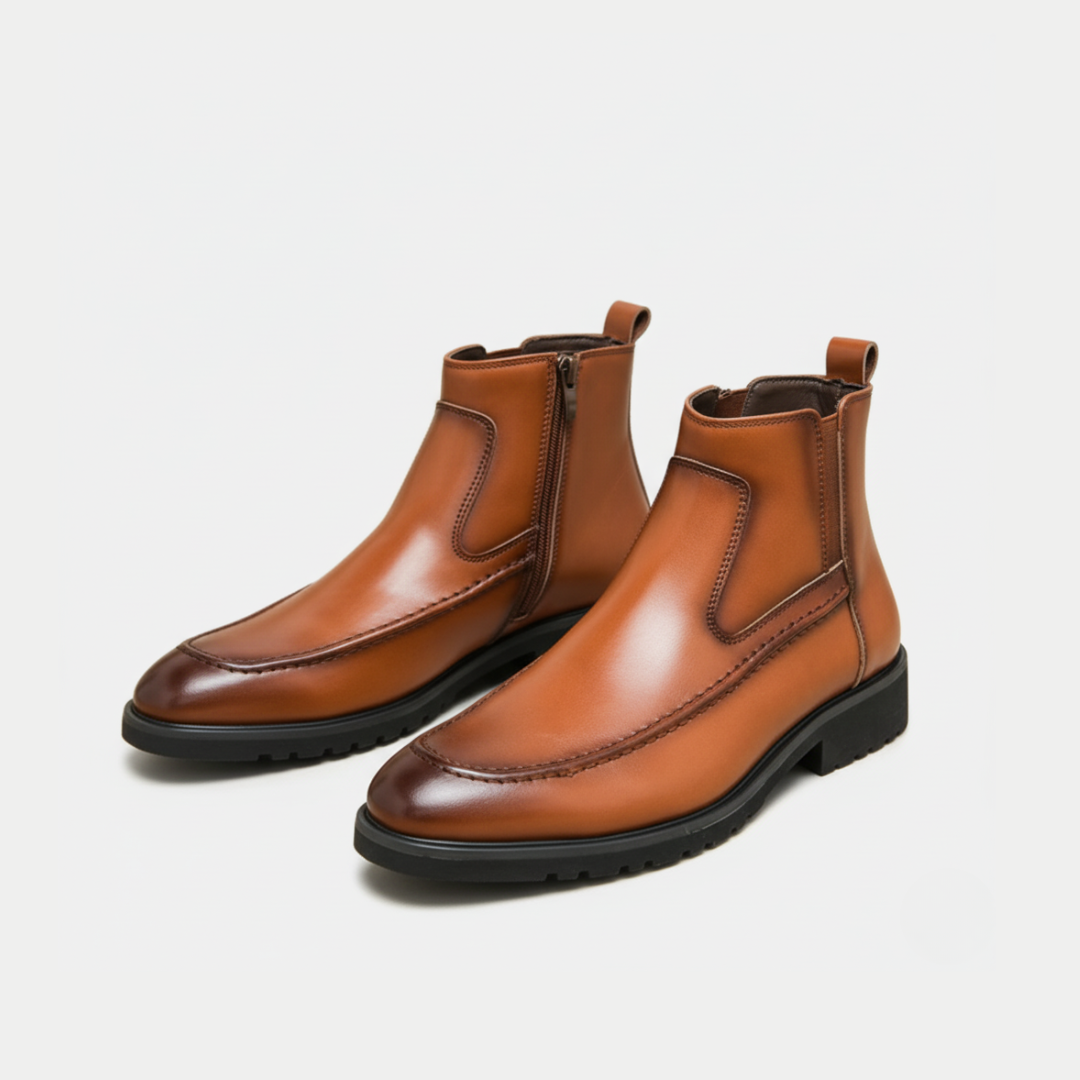 Men's Ankle Boots - Leather Look - Ankle Length - Elastic Sides