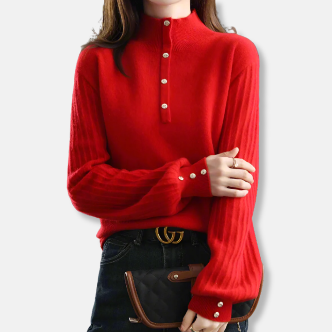 Women's sweatshirt – Wool blend – Relaxed fit – Mockneck – Balloon sleeves – Ribbed edges