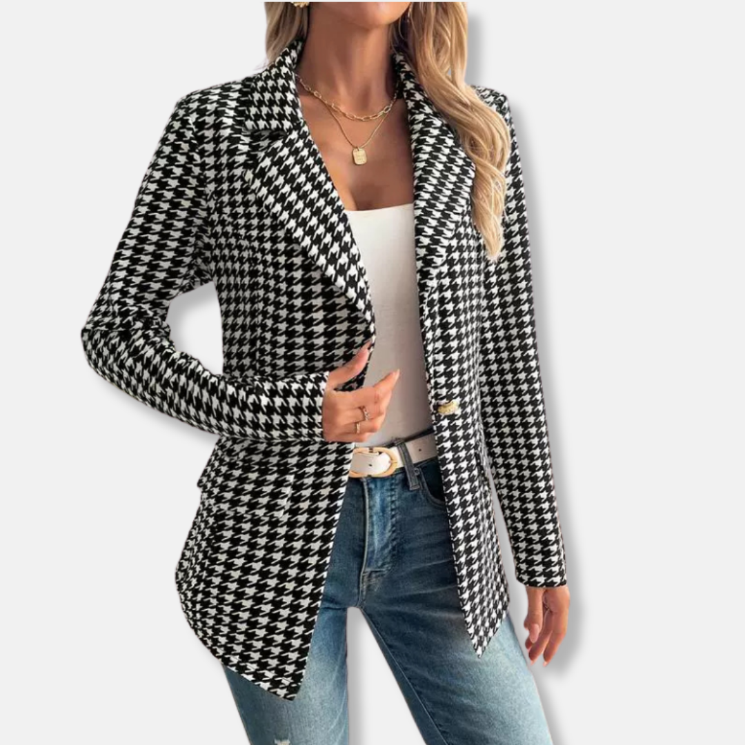 Women's Blazer – Tailored Fit – Houndstooth – Single Button – Long Sleeves