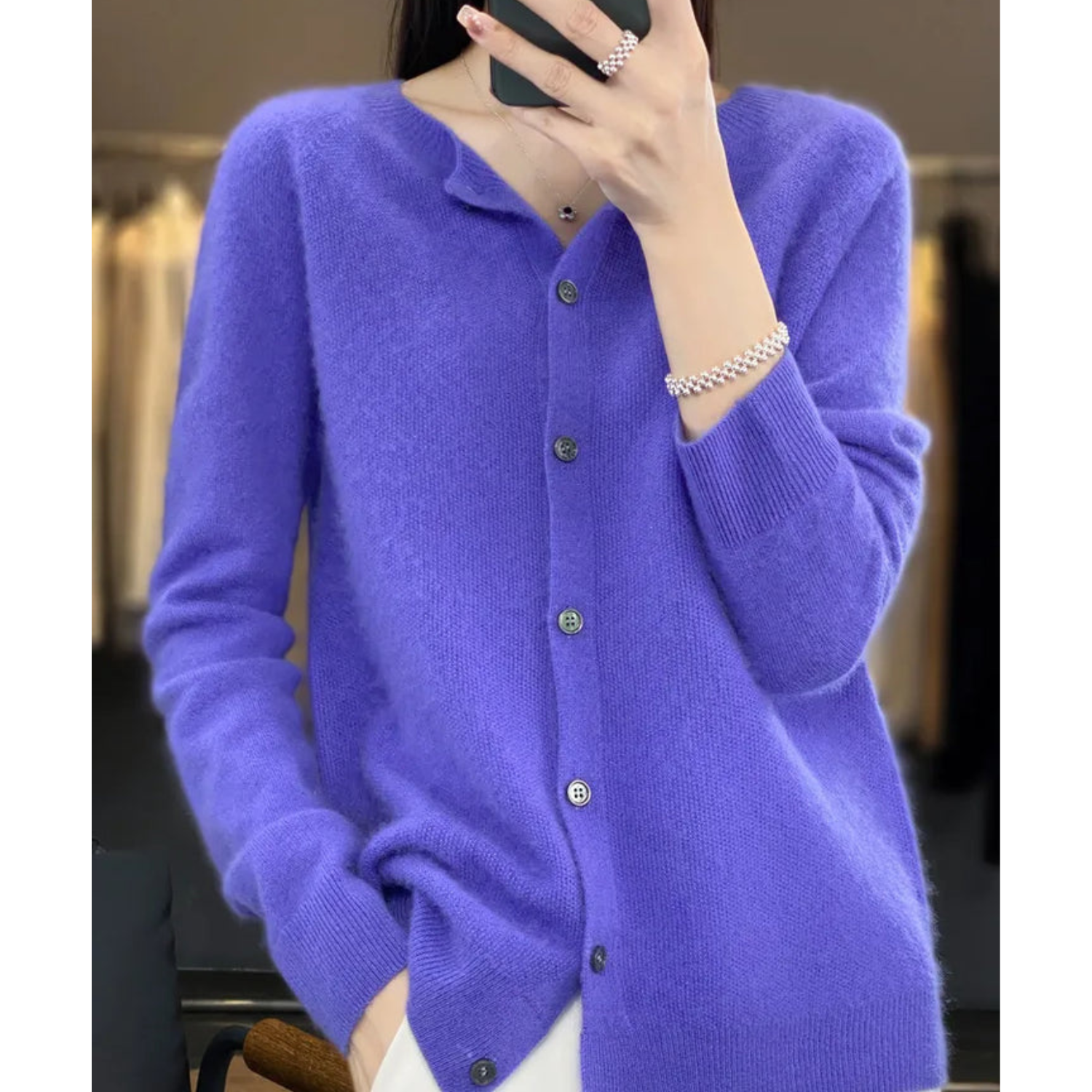 Zachte Pure Merino Wol O-Hals Cardigan voor Dames