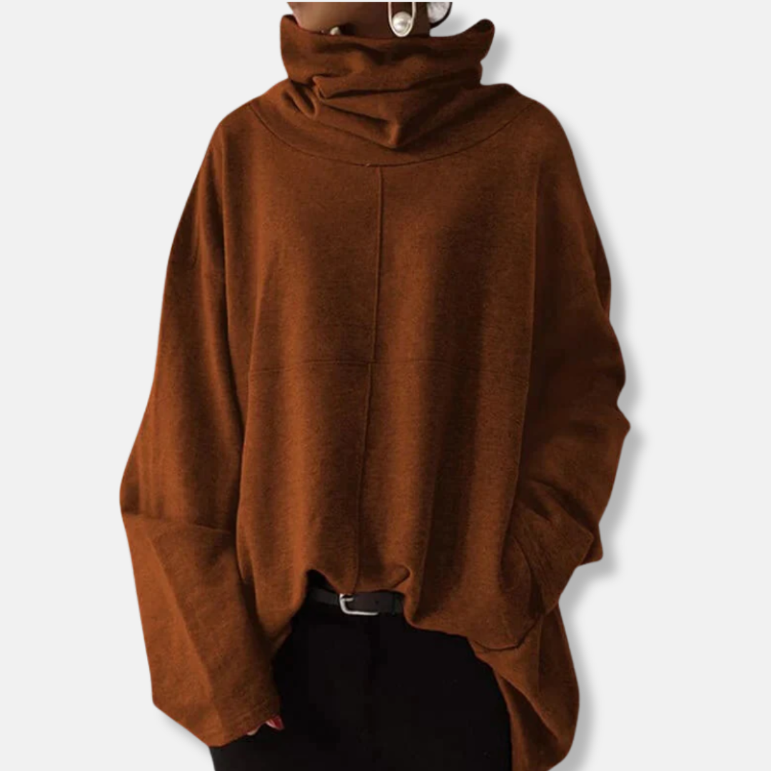 Women's sweatshirt – Oversized fit – Cowl neck – Flared sleeves – Cotton blend