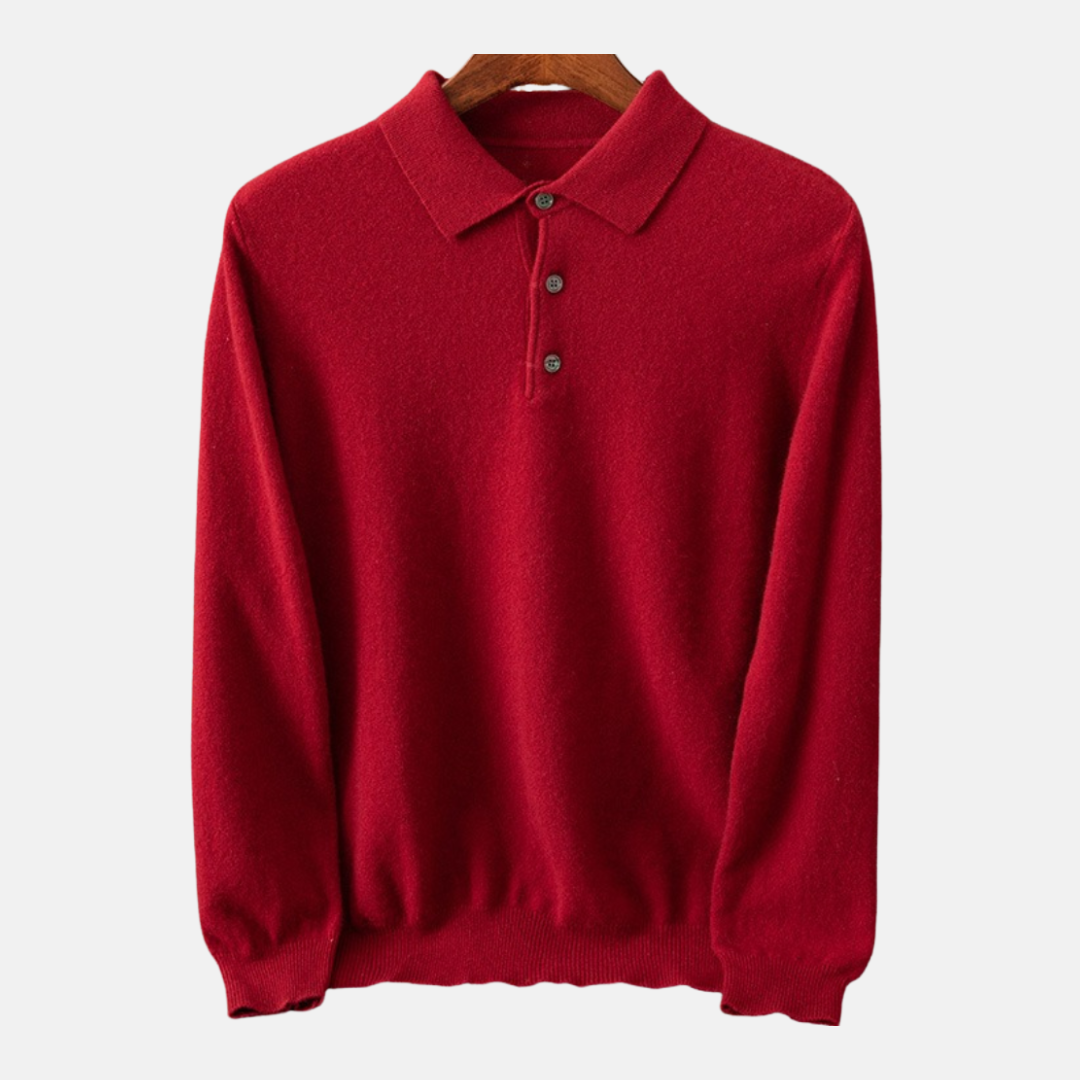 Men's polo sweatshirt – Regular fit – Fine knit – Ribbed trims – Button closure