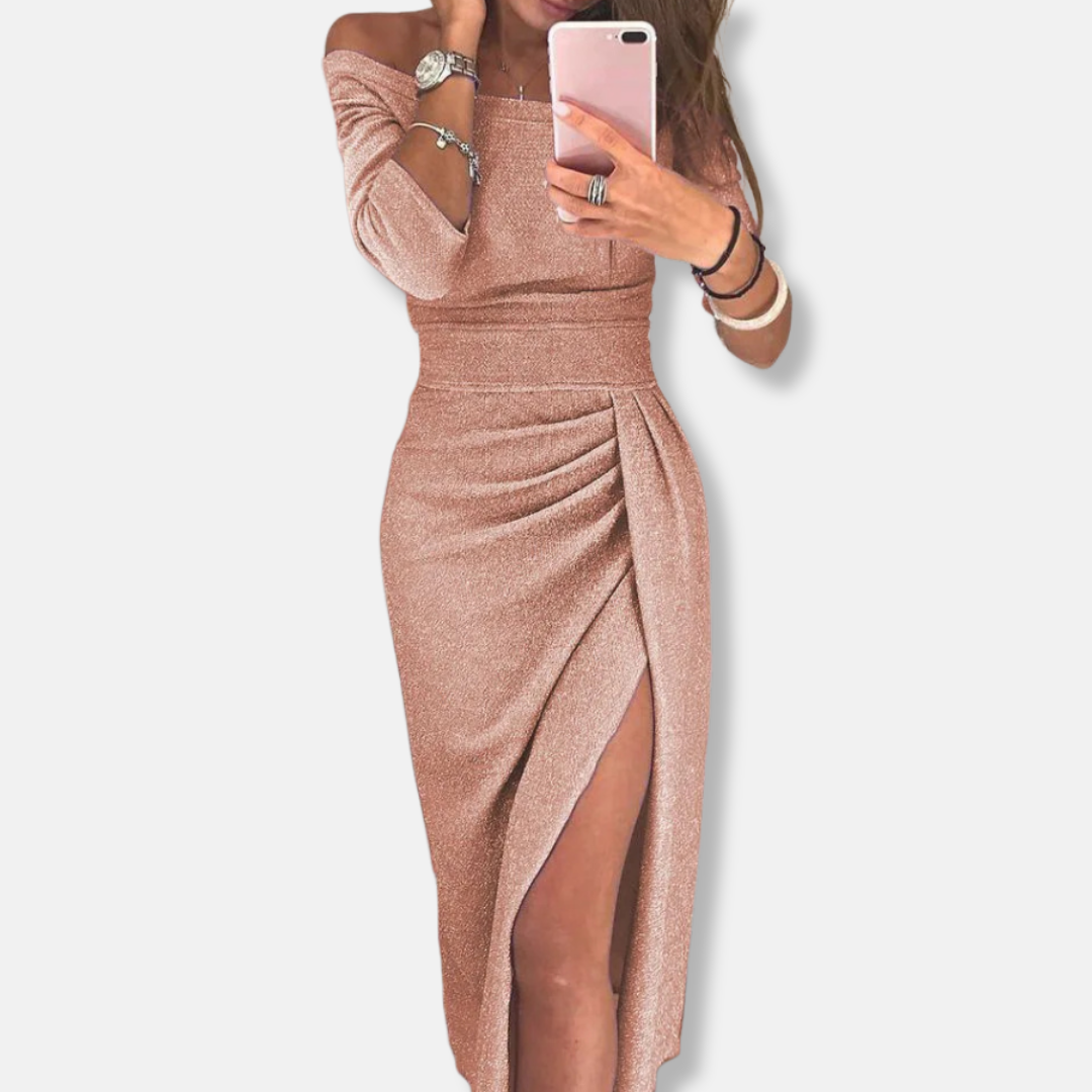 Elegant Glamour Dress – With Slit and Stylish Pleats