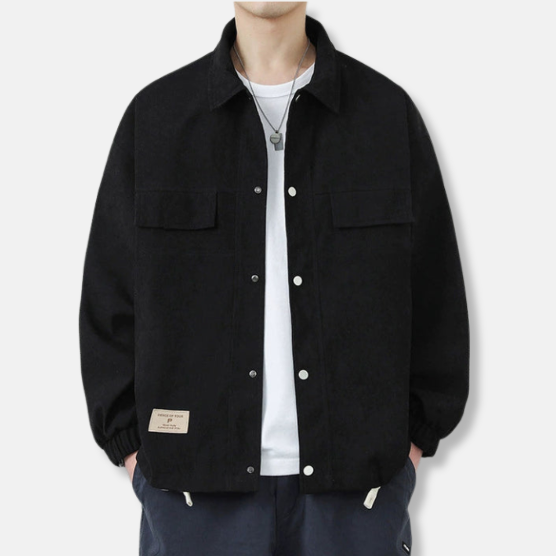 Men's Casual Jacket – Boxy Fit – Cotton Blend – Point Collar – Snap-button Closure – Drawstring Hem