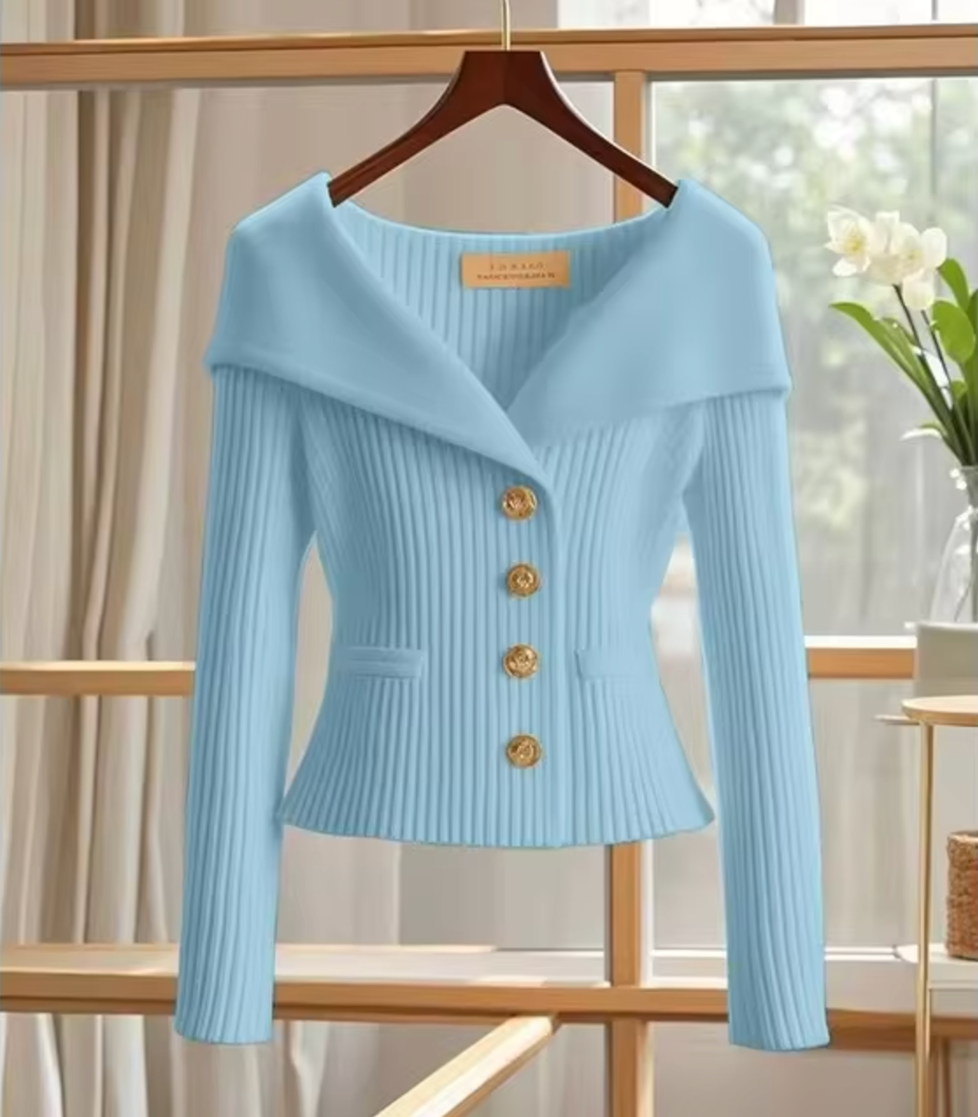 Dames Cardigan – Getailleerde Pasvorm – Zacht Breisel – Ribstructuur – Brede Kraag