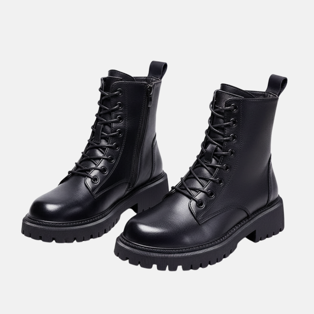 Ladies Ankle Boots – Faux Leather – Lace-up Closure – Zipper – Warm Lining – Profiled Sole