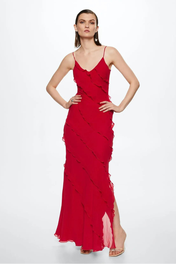 Trendy Ruffle Zipper Maxi Jurk