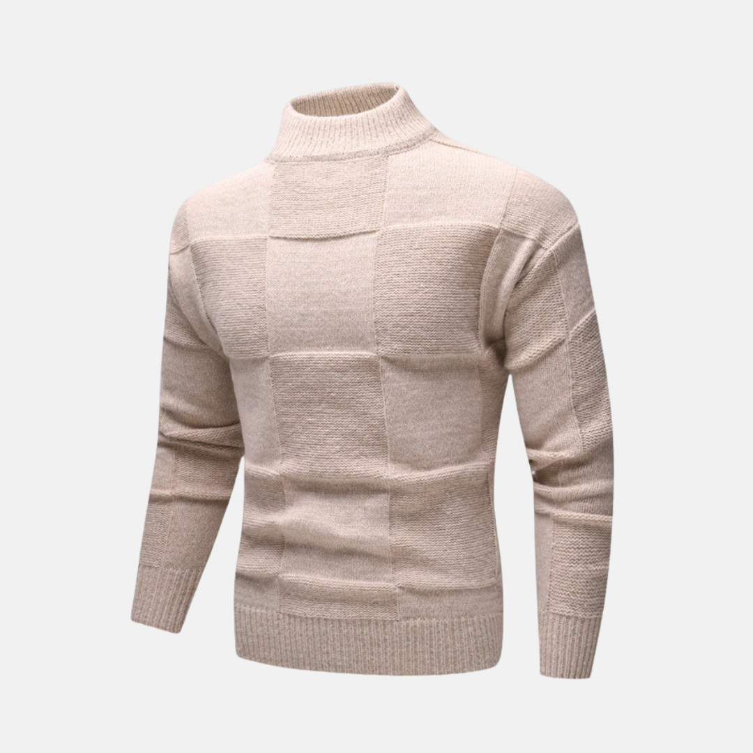 Men's sweatshirt – Slim fit – Mockneck – Textured knit diamond pattern – Cotton blend