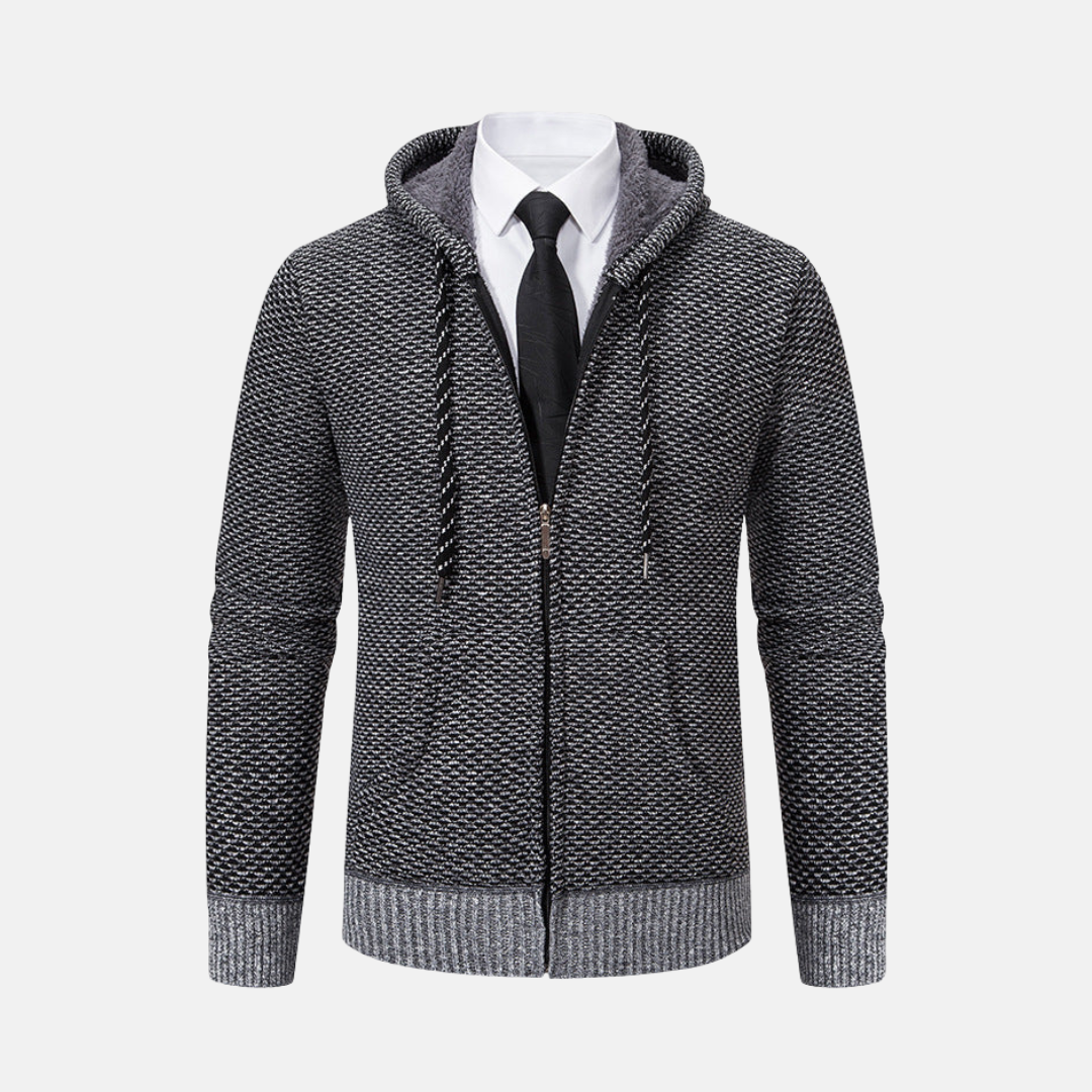 Men's hooded vest – Relaxed fit – Knitted texture – Fleece lined – Zipper closure