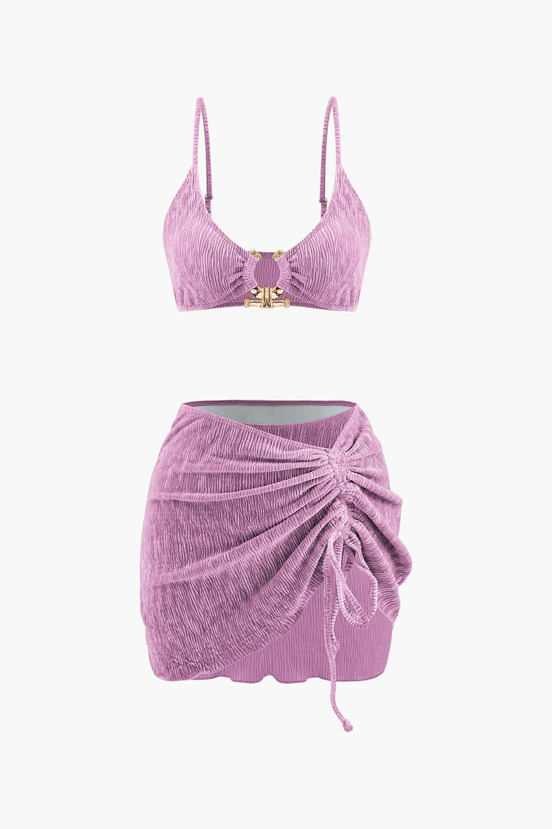 Fluweelstructuur U-Ring Bikini Met Sarong 3-Delige Set