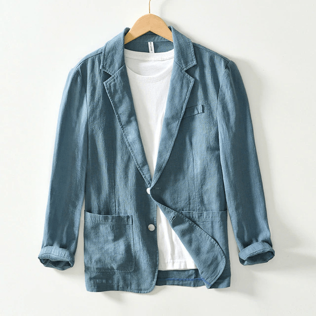 Chique Heren Casual Blazer – Linnen, Unstructured Pasvorm, Twee-Knopsluiting