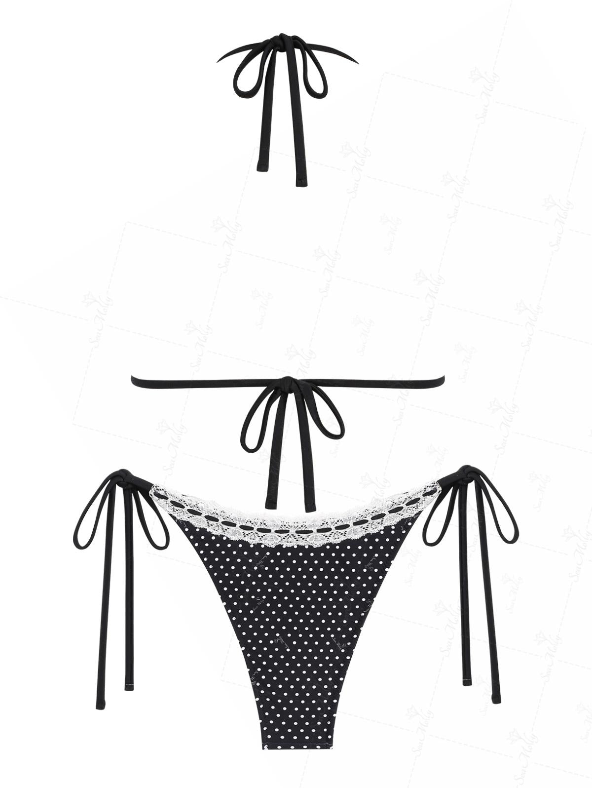 Polka Dot Triangle Bikini met strik en kanten rand voor dames