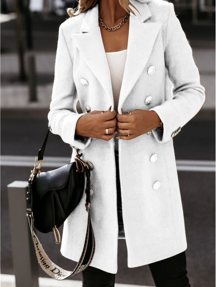 Dames Blazer Jas – Getailleerde Pasvorm – Wol Look – Dubbelrijs – Kraag Met Revers