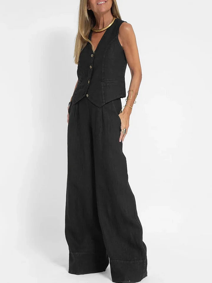 Elegante Linnen Set voor Dames – Gilet en Pantalon