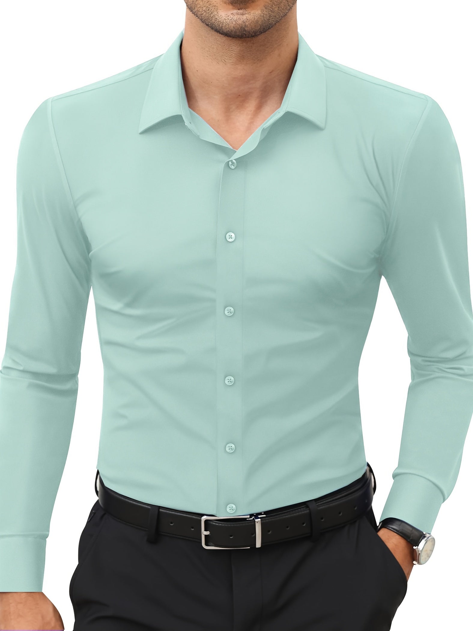 Slim-Fit Stretch Overhemd met Knoopsluiting voor Heren