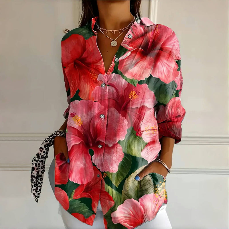 Vintage Blouse met Lange Mouwen en Kanten Kraag voor dames