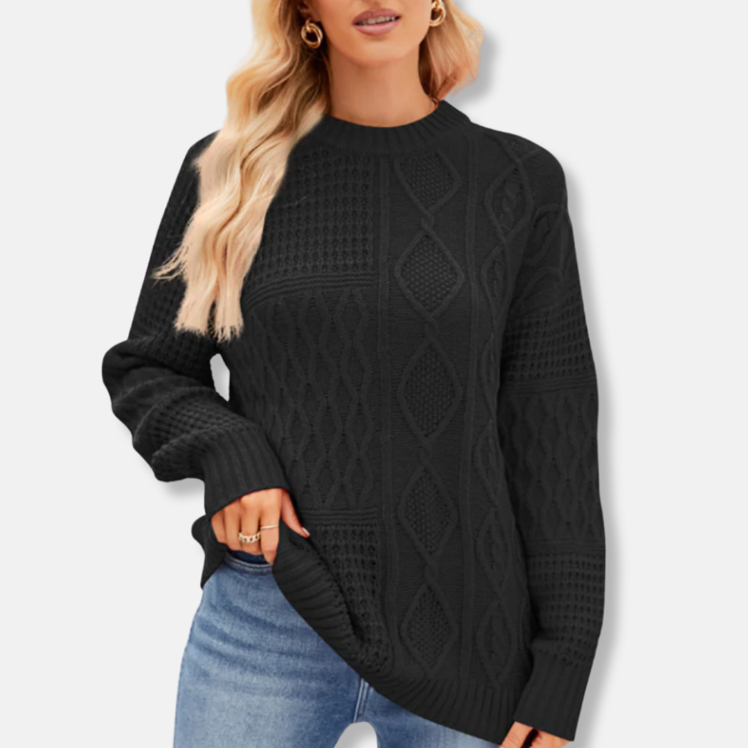 Women's Sweater – Loose Fit – Knitted Design – Round Neck – Ribbed Edges