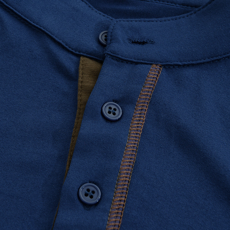 Casual Katoenen Henley T-Shirt met Kleurenblok voor heren
