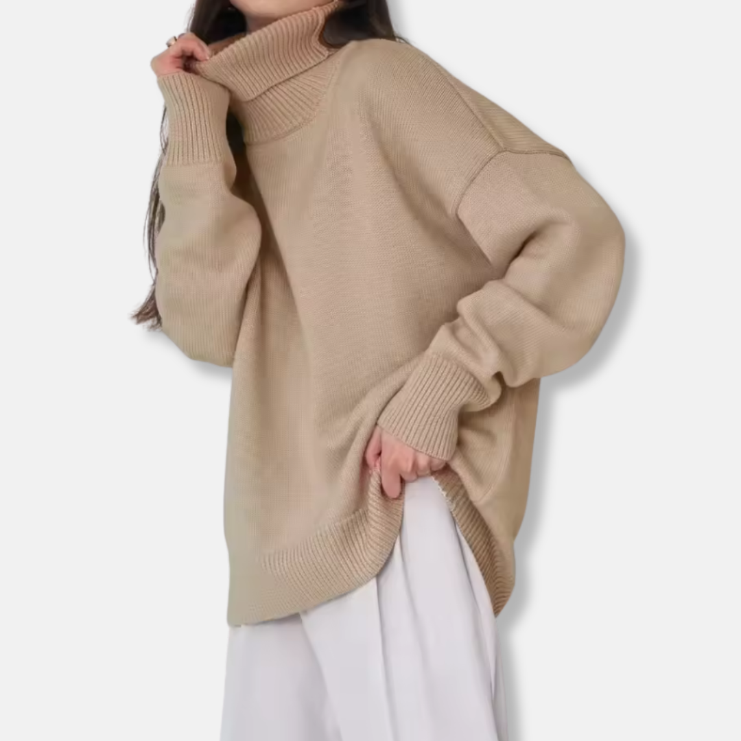 Women's Turtleneck Sweater – Oversized Fit – Ribbed – Long Sleeves Comfortable