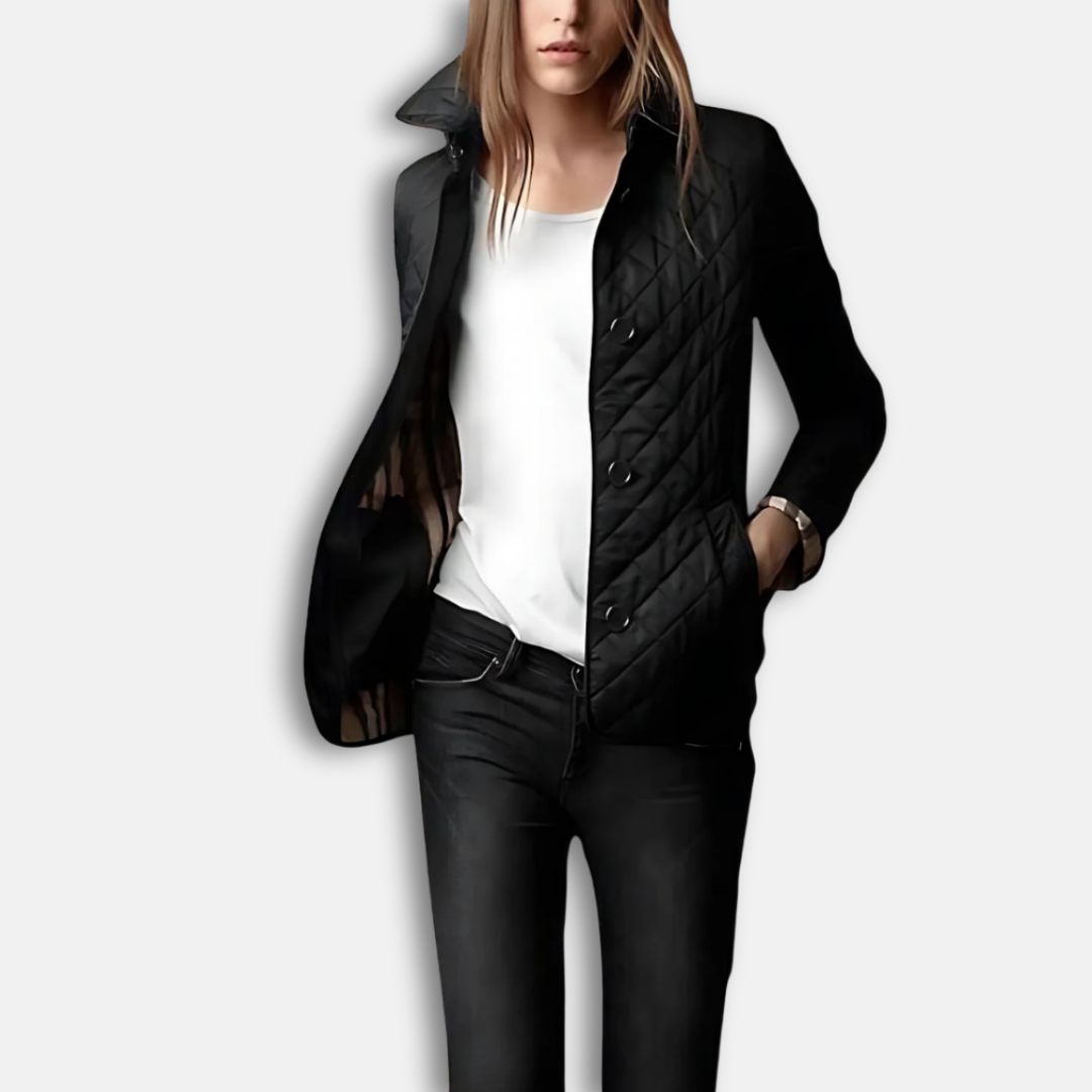Women's Quilted Jacket – Slim Fit – Diamond Quilting – Single-Breasted – Classic Lapels