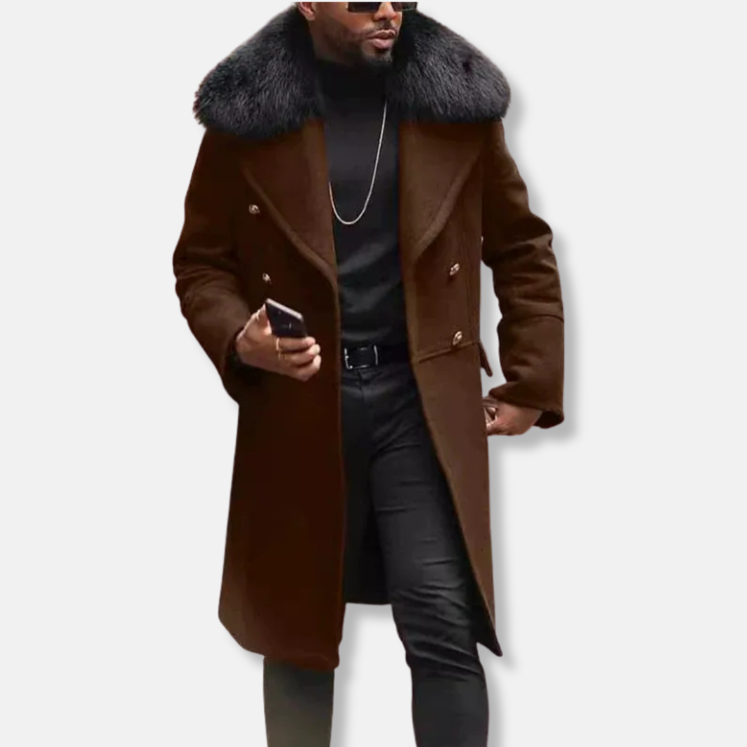 Men's Overcoat – Woolmix – Oversized Fit – Double Lapel – Plush Fur Collar
