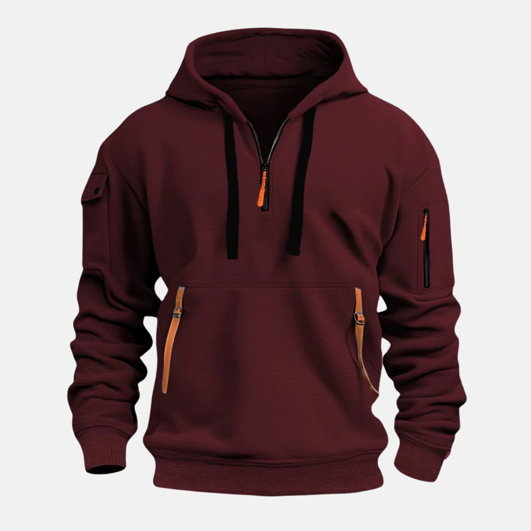 Men's hoodie sweater – Relaxed fit – Cotton – Quarter-zip – Multiple pockets