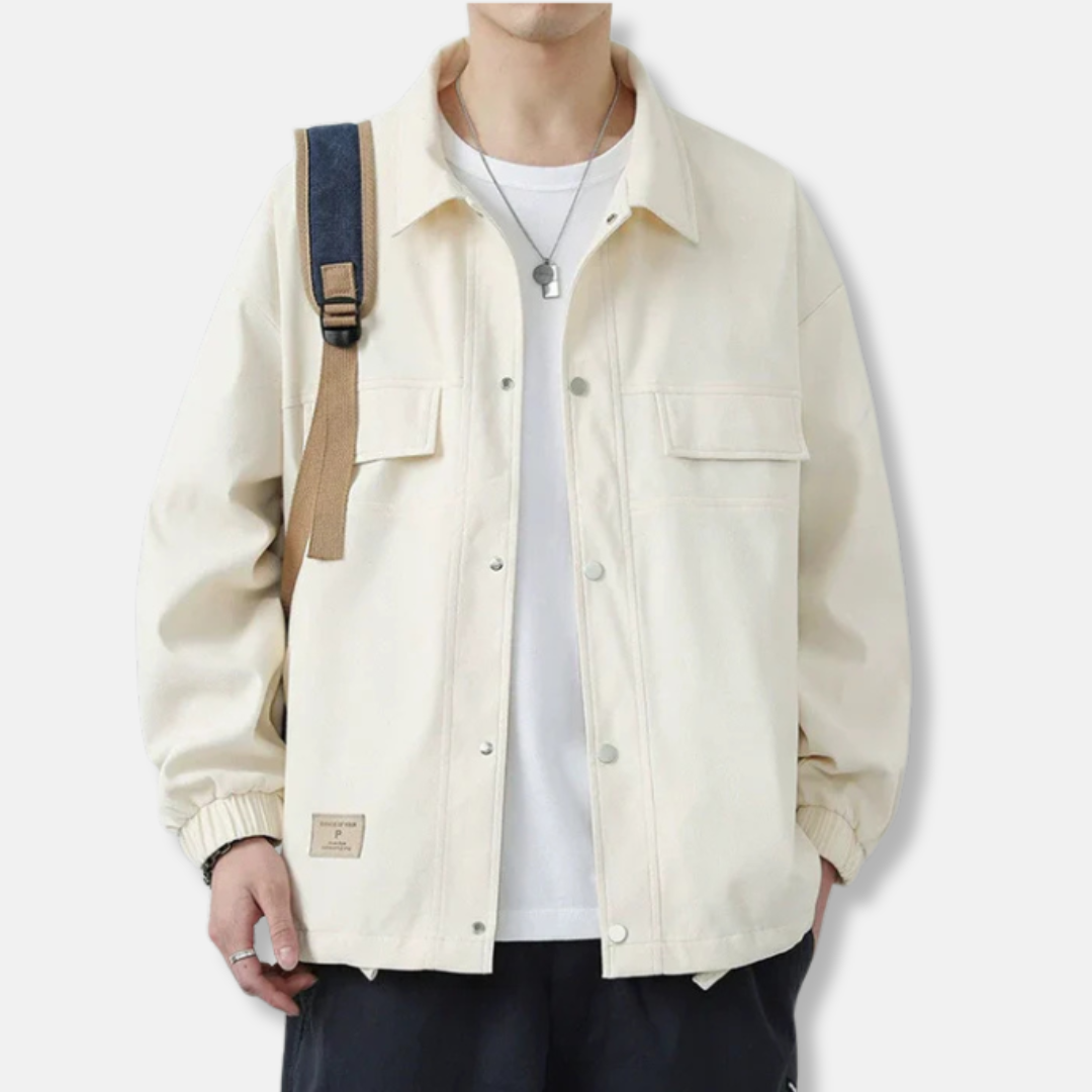 Men's Casual Jacket – Boxy Fit – Cotton Blend – Point Collar – Snap-button Closure – Drawstring Hem