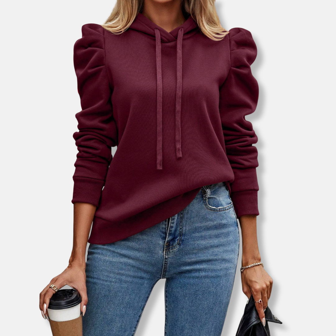 Women's Hoodie – Relaxed Fit – Puff Sleeves – Cotton Mix – Ribbed Trims