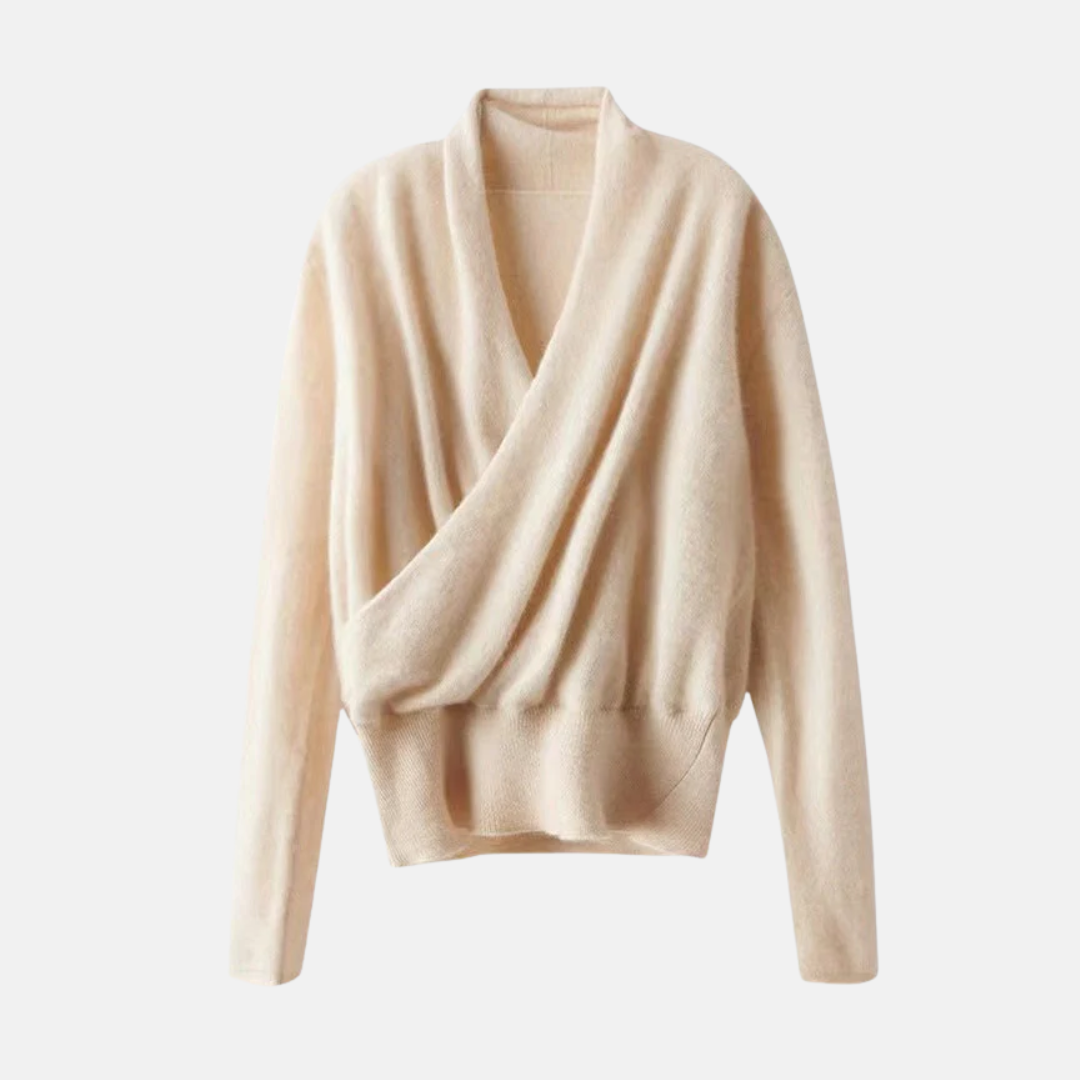 Women's Sweater – Wrap Model – Relaxed Fit – Long Sleeves – Knitted Wool Blend