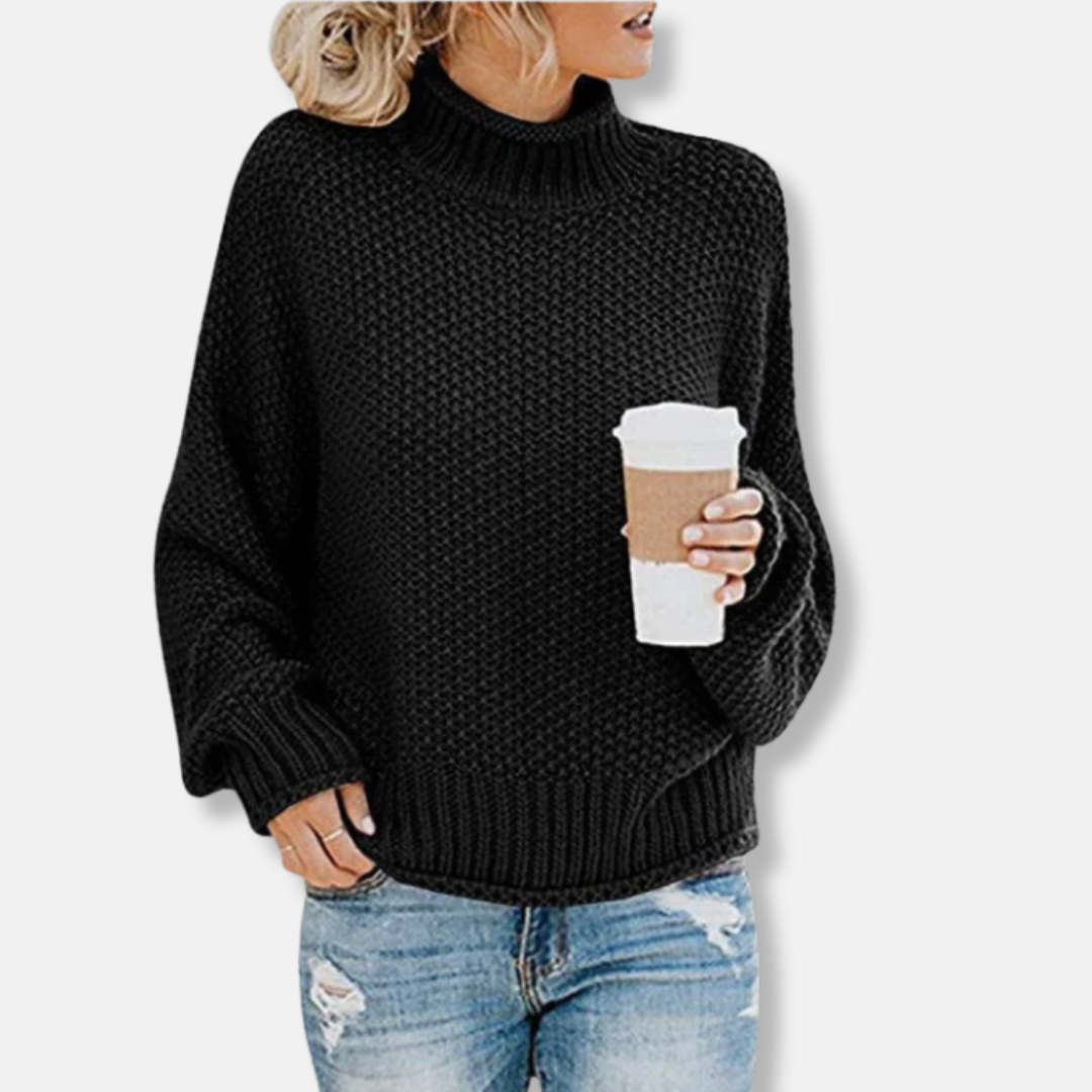 Women's Sweater – Oversized Fit – High Neck – Dropped Shoulders – Ribbed Hems