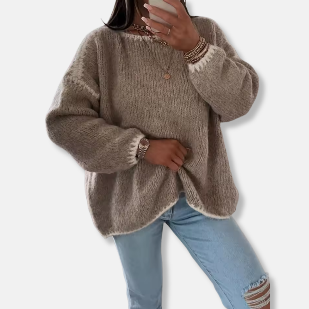 Women's Sweater – Oversized Fit – Chunky Knit – Balloon Sleeves Ribbed Cuffs
