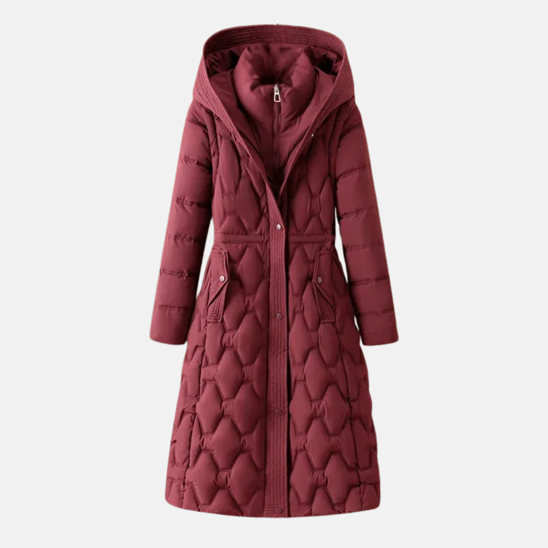Women's long padded coat – Fitted model – With hood – Snap button closure