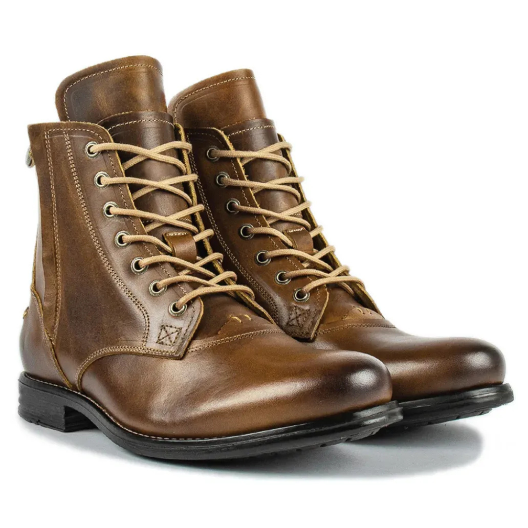 Men's Boots - Leather - Lace Detail - Mid Ankle Height