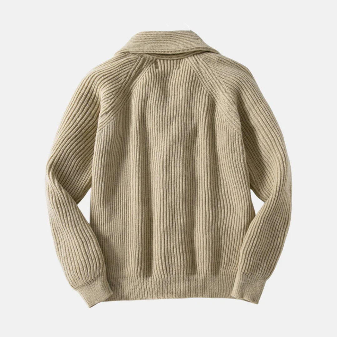 Men's cardigan – Wool-mix knit – Relaxed fit – Shawl collar – Raglan sleeves – Welt pockets