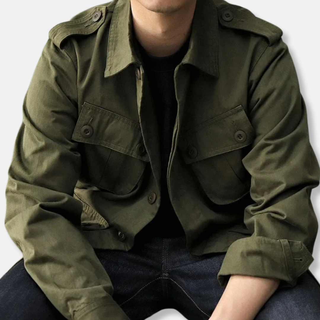 Men's Jacket – Relaxed Fit – Cotton Blend – Textured – Buttons – Flap Pockets – Epaulettes