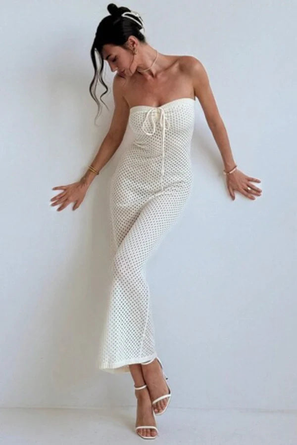 Stijlvolle Crochet Elastic Waist Maxi Jurk