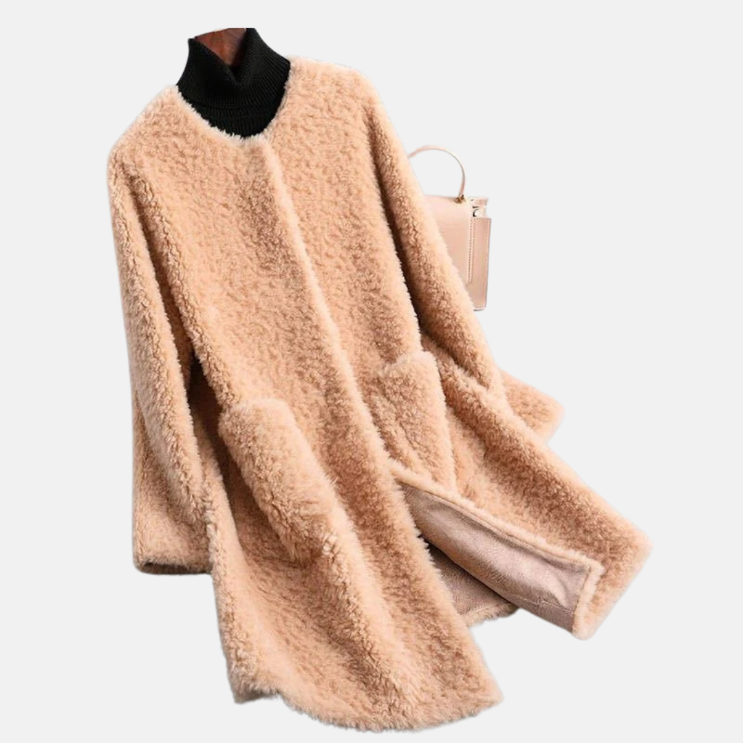 Ladies Coat - Faux Fur - Mid-length - Open Front - Relaxed Fit