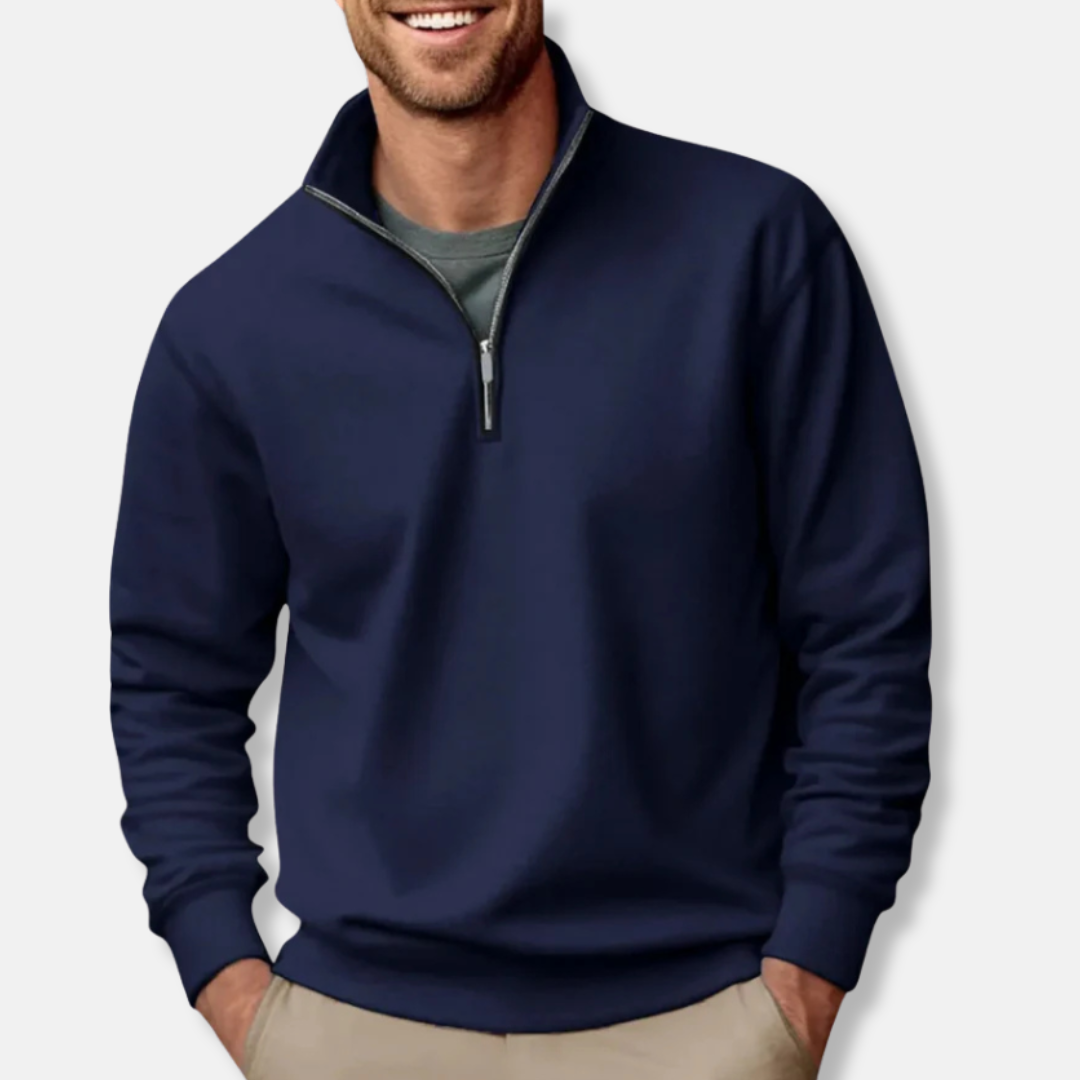 Men's Sweater with Half Zip – Soft Knit – Relaxed Fit – Ribbed Edges