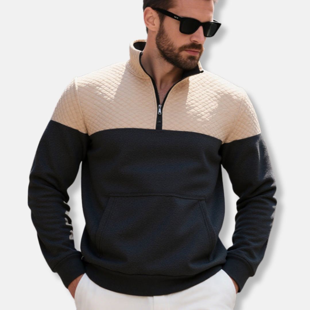 Men's sweatshirt – Regular fit – Quilted shoulders – Half-zip – Kangaroo pocket