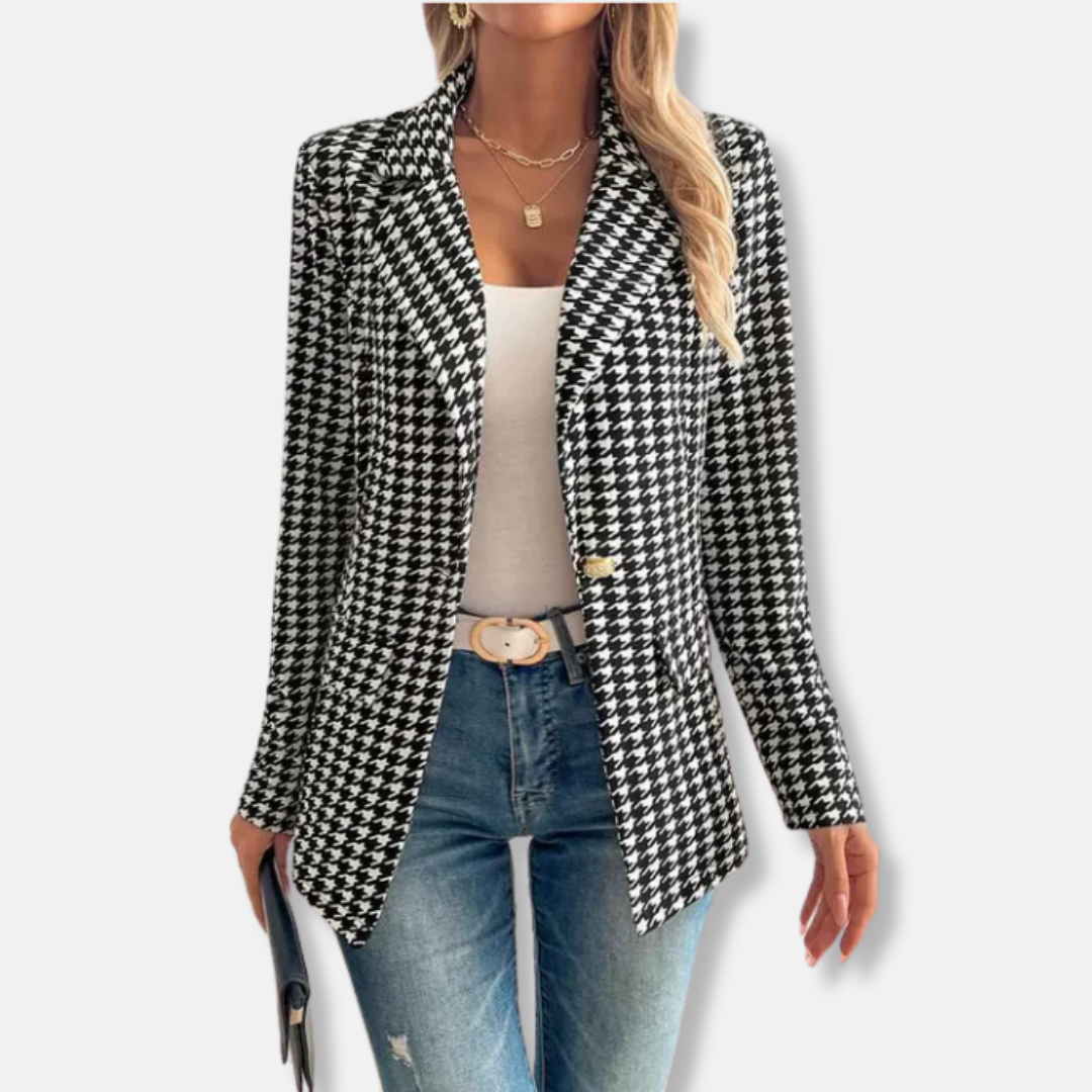 Women's Blazer – Tailored Fit – Houndstooth – Single Button – Long Sleeves
