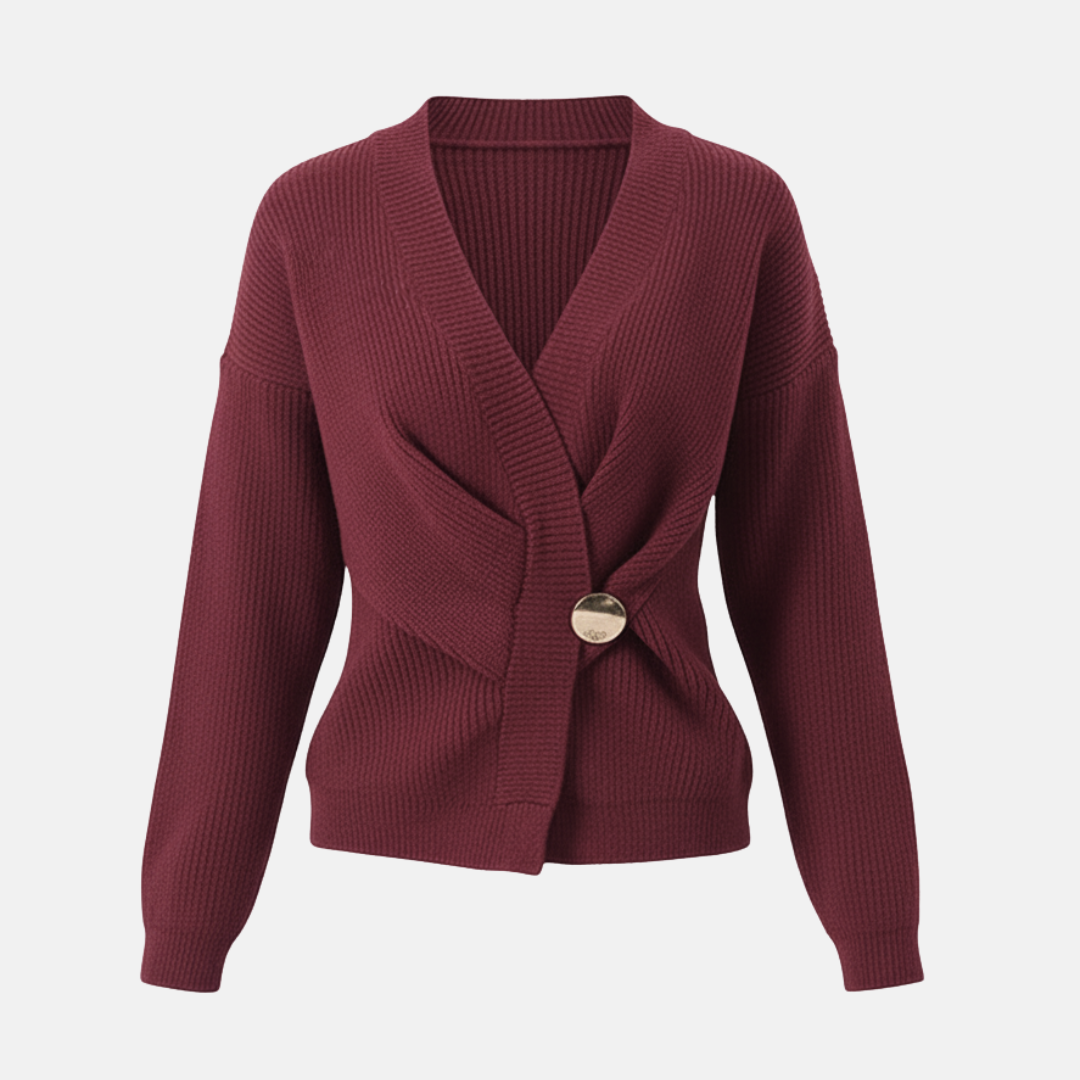 Ladies Sweater Top – Ribbed Knit – Wrap Style – V-Neck – Asymmetrical Hem