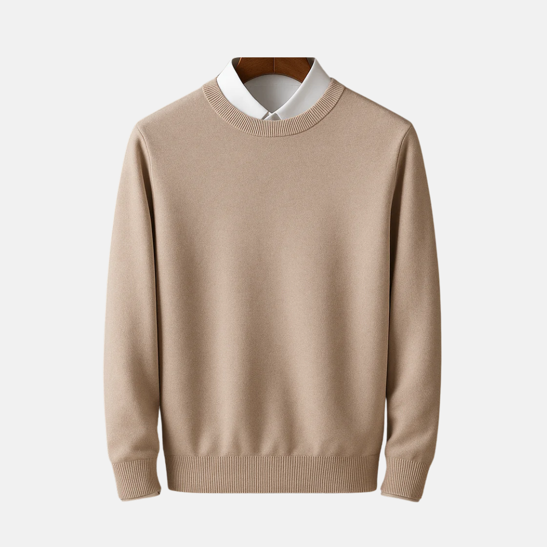 Men's Sweater - Fine-Knit - Classic Fit - Round Neck - Ribbed Cuffs
